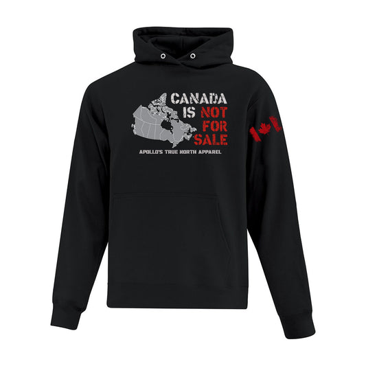 Canada is not for sale text with map of Canada. Bold image of the Canadian flag on the left sleeve